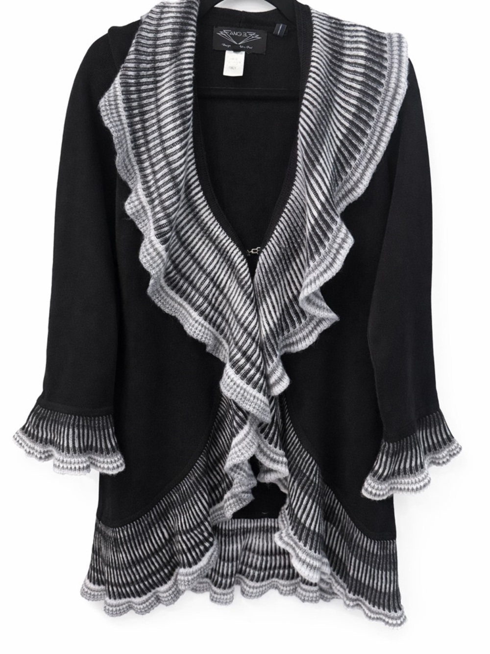 Medium Ruffled Open Cardigan with Gray Trim - Women Sweater